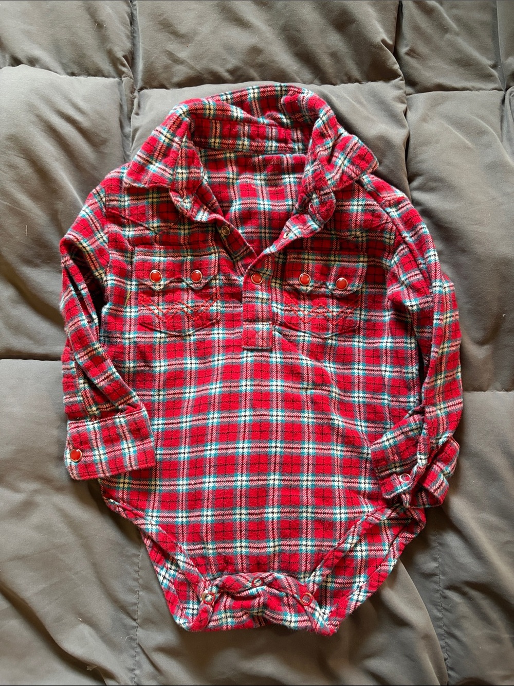 Wrangler Red Plaid Button-Front Baby Bodysuit